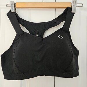 Brooks Moving Comfort Black Racerback Workout Gym Wire Free Sports Bra Size 36C